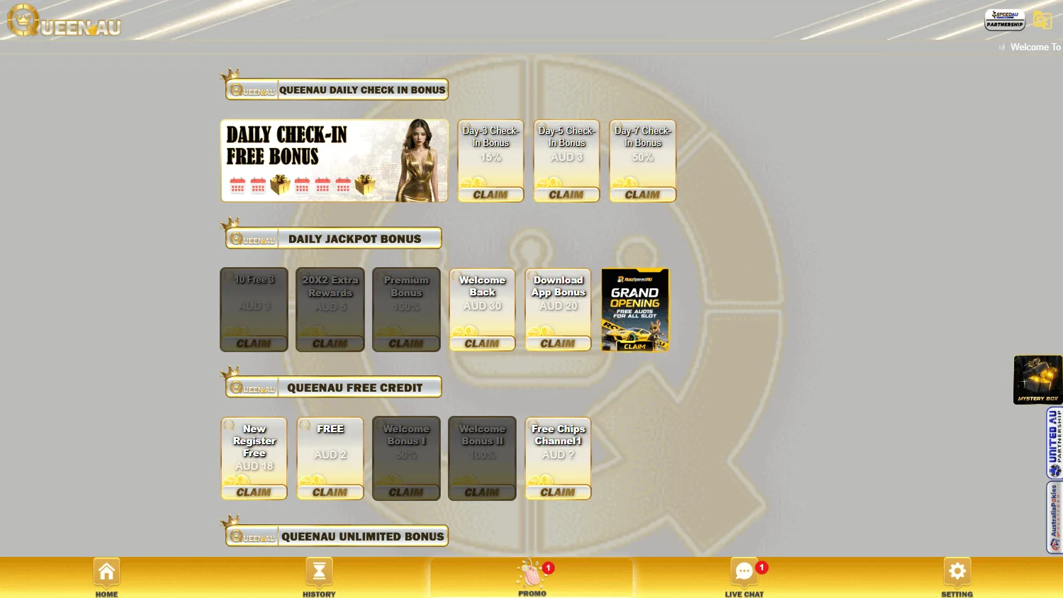 Queenau Casino desktop promotions experience